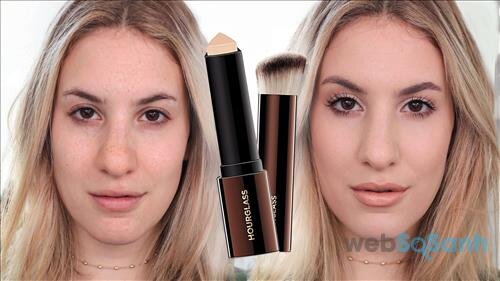 Đây là hình ảnh trước và sau khi dùng Kem nền Hourglass Vanish Foundation 