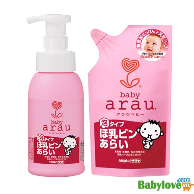 Combo nước rửa bình sữa 500ml + Nước rửa dạng túi 450ml Arau Baby 3013