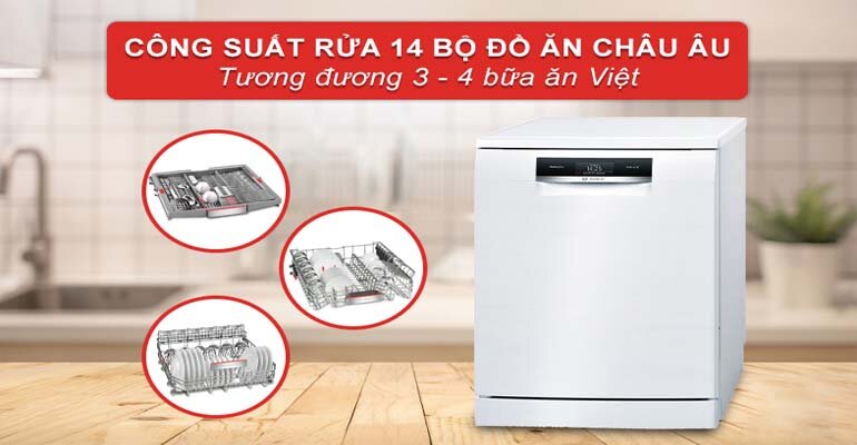 Máy rửa bát Bosch SMS88TW02M có thể rửa 14 bộ bát đĩa cùng lúc Máy rửa bát Bosch SMS88TW02M