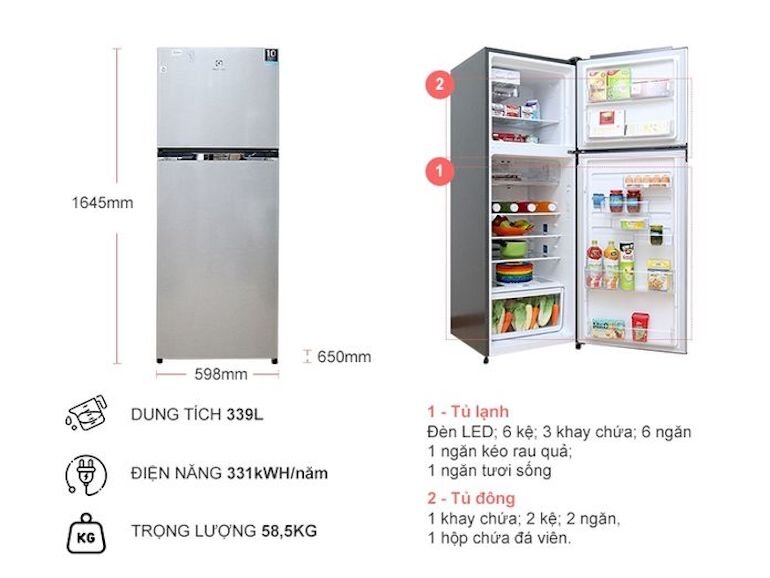 Tủ lạnh ETB 3200 có thiết kế phù hợp với nhiều không gian nhà bếp