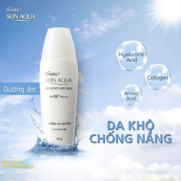 Kem chống nắng cho da khô Skin Aqua UV Moisture Milk SPF 50+, PA ++++ bổ sung độ ẩm cần thiết cho da, giúp da luôn căng mịn và tràn đầy sức sống