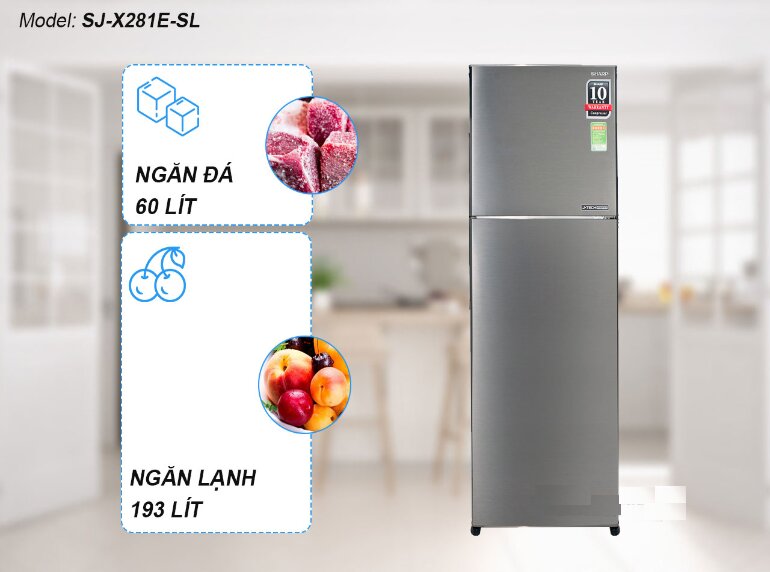 Dung tích tủ lạnh Sharp SJ-X281E-SL phù hợp với những hộ gia đình