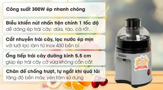 Máy ép trái cây Delites gs-375 chuyên dùng để ép rau củ, trái cây các loại, giữ lại nhiều dưỡng chất cho nước ép bổ dưỡng hơn.