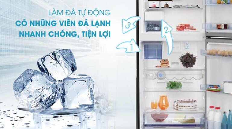 tủ lạnh Beko 422 lít RDNT470I50VK thì có thêm tính năng làm đá tự động rất đáng để sở hữu.