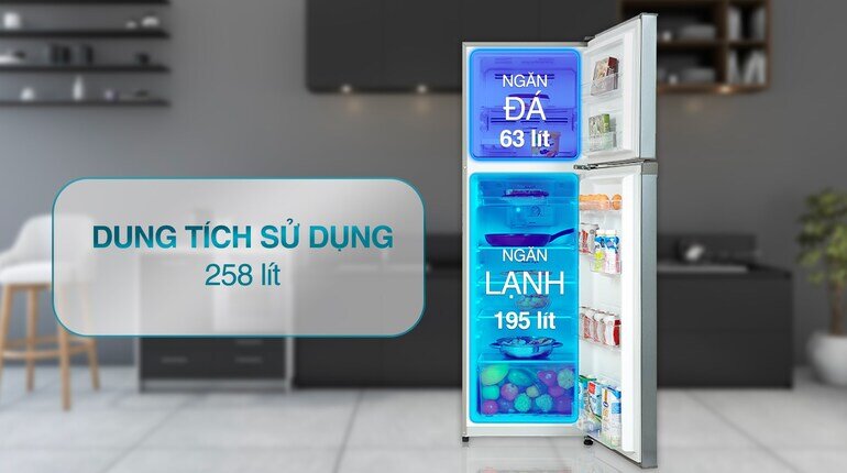 Dung tích tủ lạnh Casper RT-270VD Inverter 258 lít phù hợp cho các gia đình có từ 2-3 thành viên