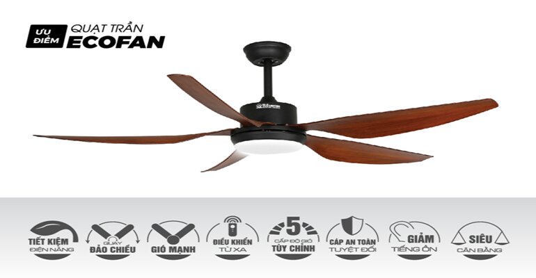 Quạt trần Ecofan Sapphire được cấu tạo từ 5 bộ phận Quạt trần Ecofan Sapphire