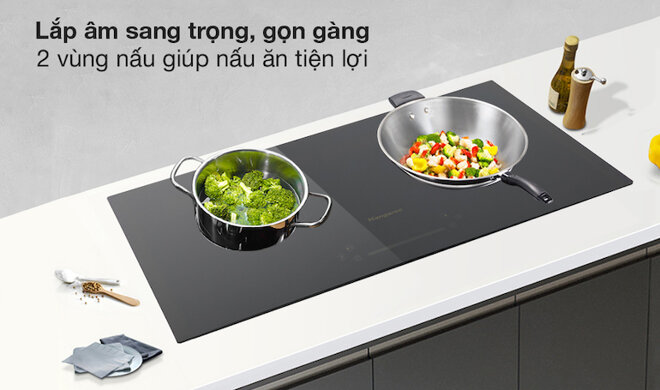 Bếp âm Kangaroo KG851i có lắp âm sang trọng và gọn gàng cùng 2 vùng nấu giúp nấu ăn tiện lợi.