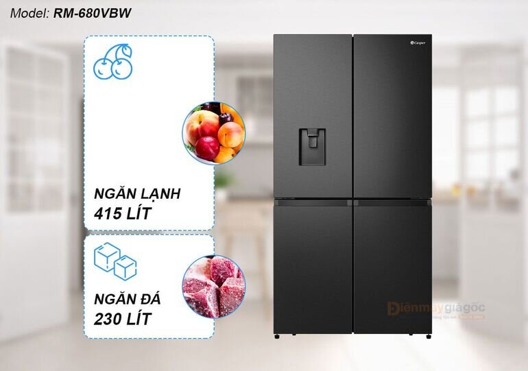 Ngăn mát tủ lạnh Casper Multi Door RM-680VBW được trang bị 6 ngăn gồm