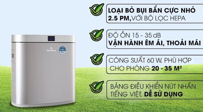 Máy lọc không khí Bluestone apb-9545 có công suất hoạt động 60W, phù hợp cho không gian 20 – 35m2.