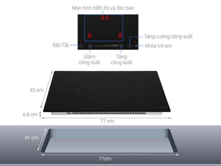 Bếp âm Hafele HC-I772D (536.61.645) có tổng công suất 6000W giúp nấu chín thức ăn nhanh chóng.