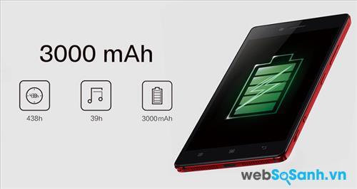 Smartphone Lenovo Vibe Shot sở hữu pin Li-ion không thể tháo rời dung lượng 3000 mAh