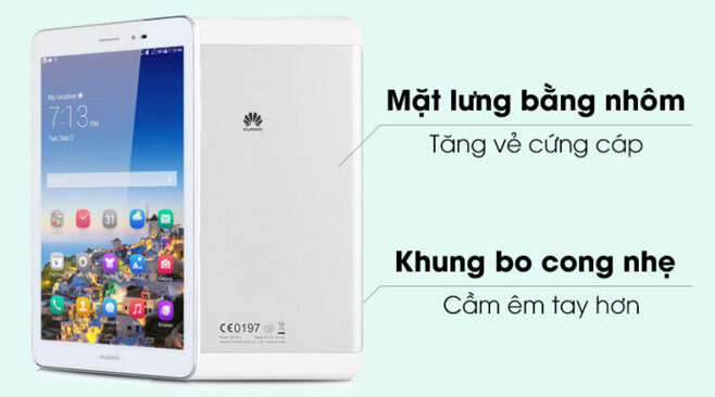 Máy tính bảng Huawei t1 với thiết kế đơn giản, trang nhã