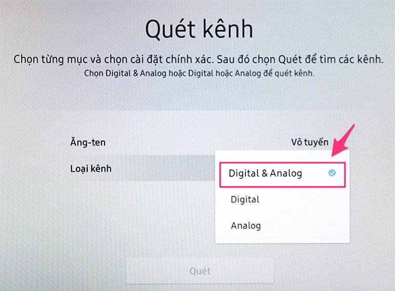 Hướng dẫn cách dò kênh trên smart tivi Samsung 2018