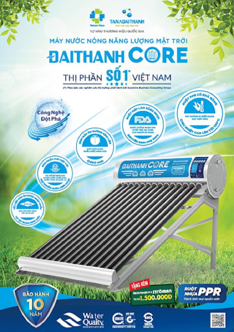 Những ưu điểm vượt trội của máy nước nóng năng lượng mặt trời Đại Thành Core 160L (58-15)
