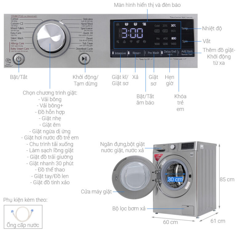 Thiết kế máy giặt LG AI DD 8.5 kg có gì nổi bật?