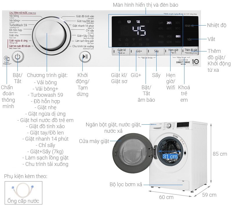 máy giặt sấy LG Inverter 11 kg FV1411D4W