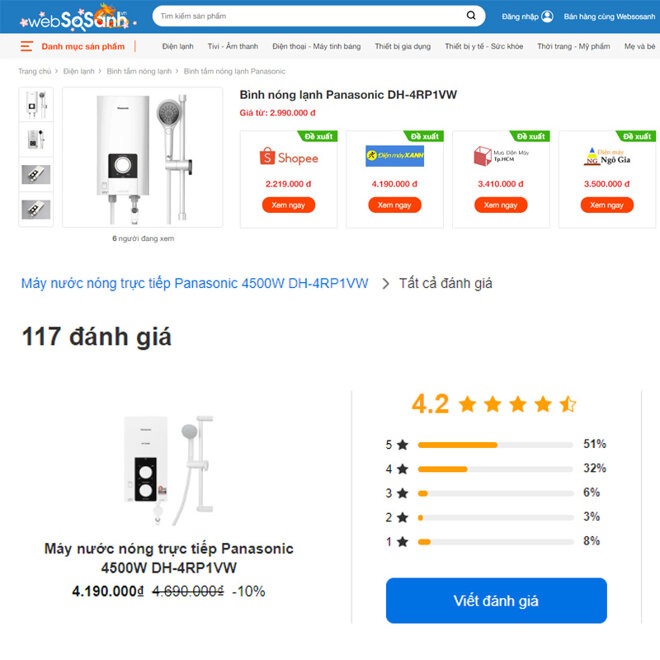 Máy nước nóng Panasonic DH-4RP1VW