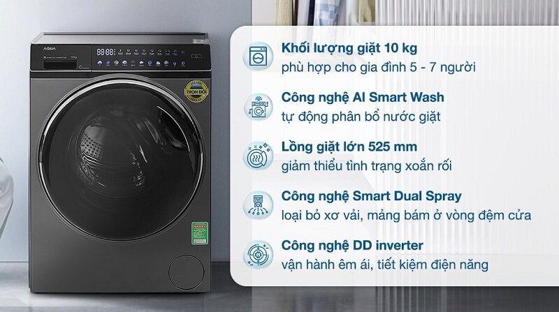 Máy giặt Aqua Inverter 10 kg AQD-DW1000J.BK