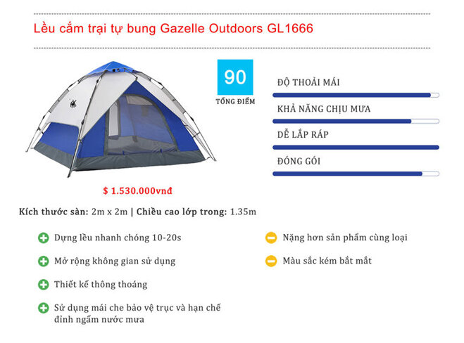 Lều cắm trại tự bung Gazelle Outdoors GL1666