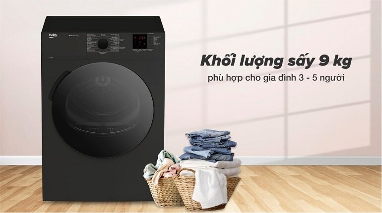 Máy sấy thông hơi Beko 9kg có thiết kế lồng ngang, cửa ngang thông dụng