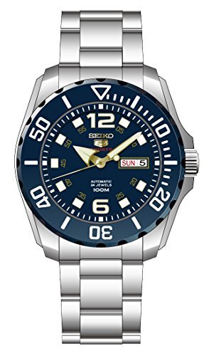 Seiko Men's Seiko 5 43.5mm Steel Bracelet & Case Hardlex Crystal Automatic Blue Dial Analog Watch SRPB37K1