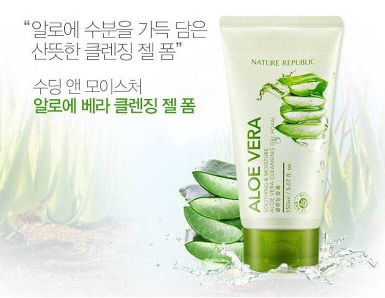 Gel rửa mặt Nature Republic Aloe Vera Cleansing Gel Foam.