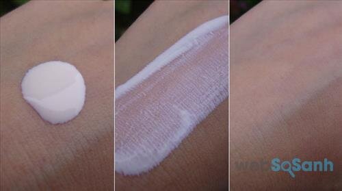 kem chống nắng Bioré UV Bright face milk SPF 50 PA+++ có texture trắng hồng, khi thoa lên da thấm rất nhanh, không gây nhờn rít