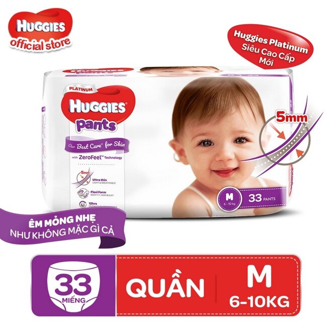 Tã Huggies Platinum được thiết kế với nhiều kích thước khác nhau để phù hợp với từng độ tuổi và cân nặng của bé 