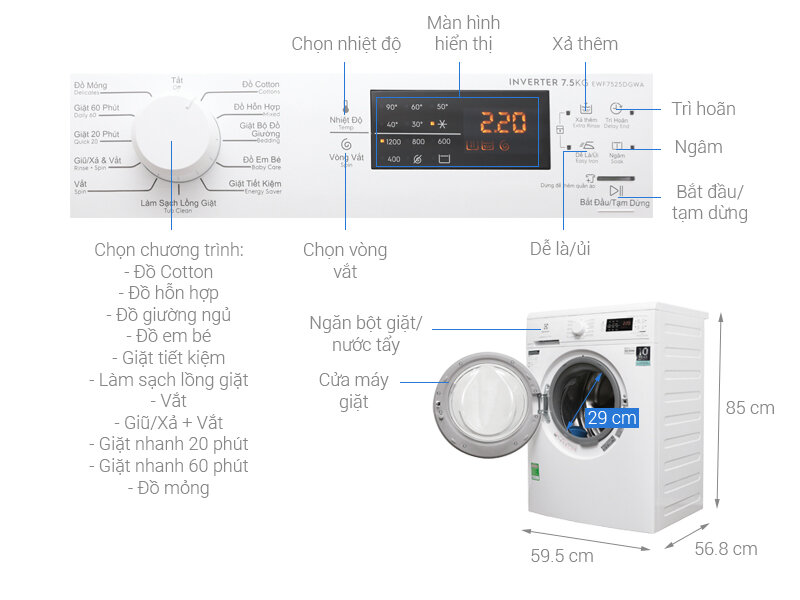 Máy giặt Electrolux EWF 7525 EQWA, 7.5kg