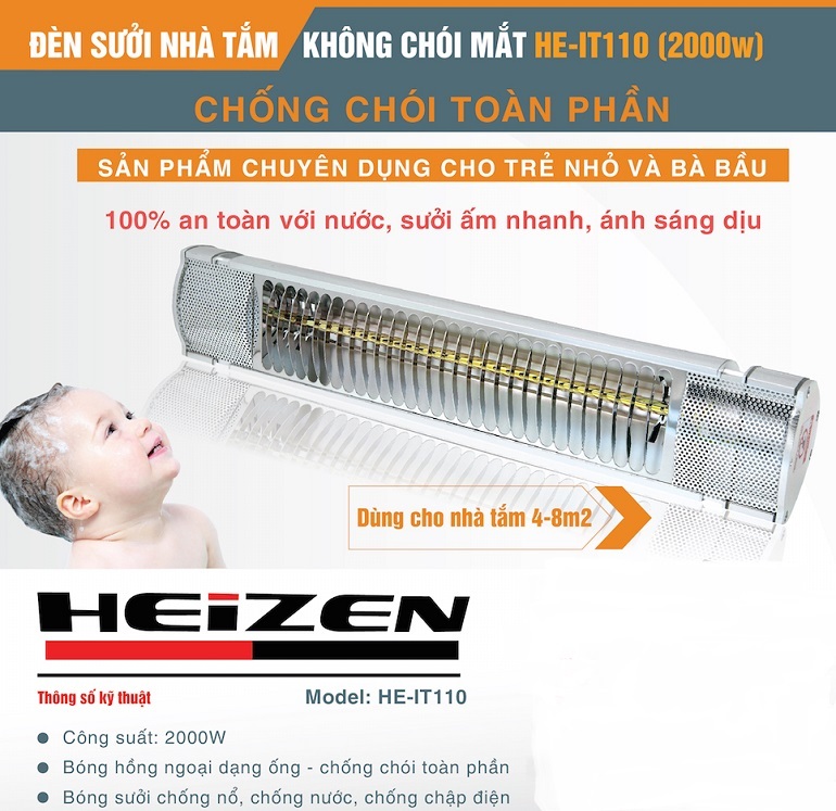 Đèn sưởi heizen không gây chói mắt.