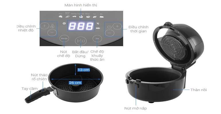 Nồi chiên Rapido với chất liệu tốt, đảm bảo an toàn trong quá trình sử dụng Nồi chiên không dầu Rapido