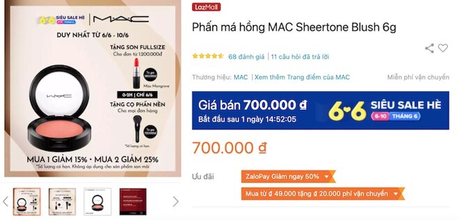 Phấn má hồng MAC Sheertone Blush 6g 700,000