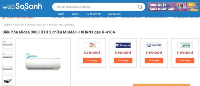 Điều hòa Midea 9000 BTU 2 chiều MSMA1-10HRN1 - Giá tham khảo khoảng 5,3 triệu vnd