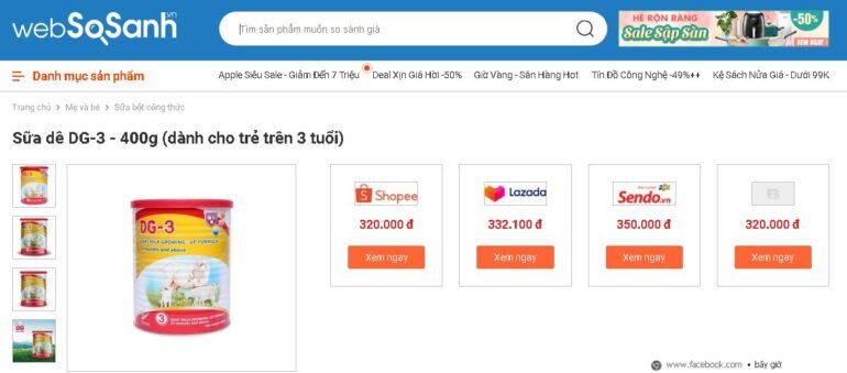 Tìm nơi bán và khảo giá sữa dê Dg đơn giản chỉ với 1 click cùng cổng thông tin so sánh giá Websosanh.vn