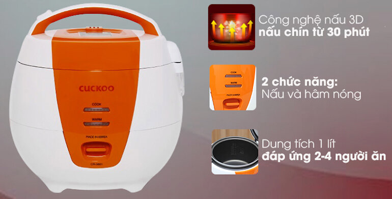 Nồi cơm điện Cuckoo CR-0661 có thiết kế với màu sắc thời trang và đẹp mắt.