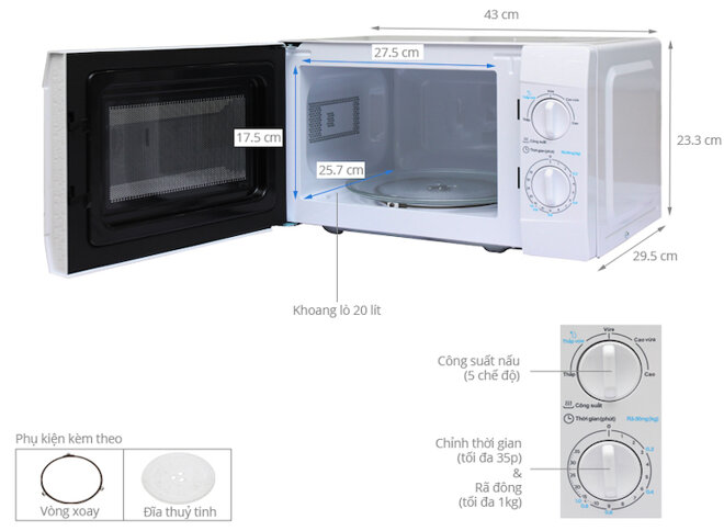 Đặc điểm, tính năng nổi bật của lò vi sóng Midea MMO-20KE1 20 lít