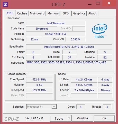 Thông tin CPU của Lenovo Miix 2 8