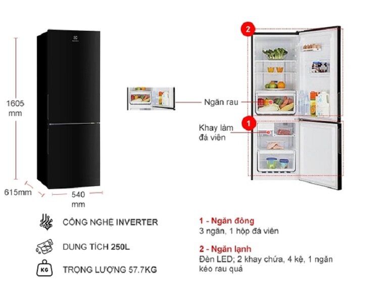 Tủ lạnh Electrolux EBB2802H-H