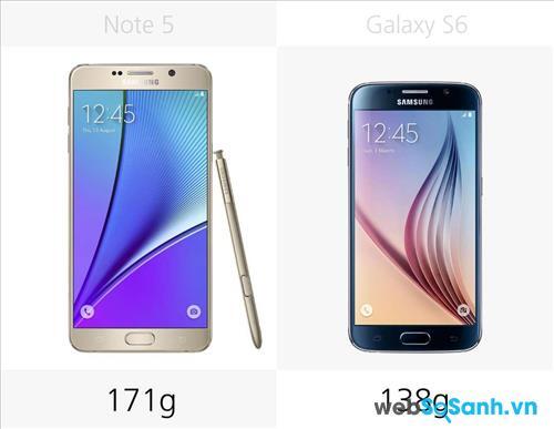 So sánh về trọng lượng của Note 5 và Galaxy S6