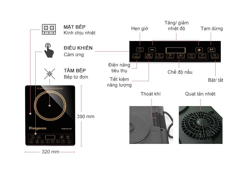 Bếp điện từ đơn Kangaroo KG415i siêu mỏng