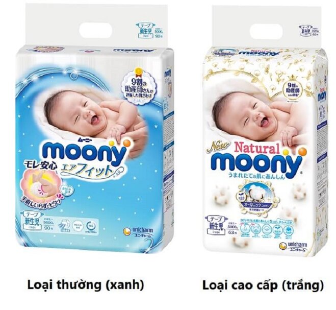 Bỉm Moony xanh và trắng có nhiều điểm khác biệt