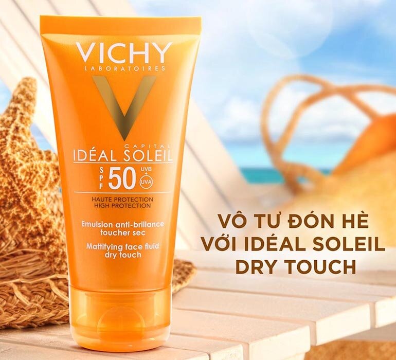 Kem chống nắng cho da dầu mụn Vichy Ideal Soleil SPF 50 Mattifying Face Fluid Dry Touch