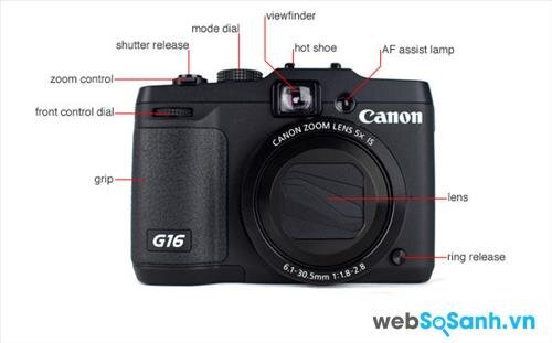 Máy ảnh compact Canon PowerShot G16 nhìn không khác gì Canon PowerShot G15, hầu như không có sự thay đổi nhiều về ngoại hình giữa hai máy ảnh này