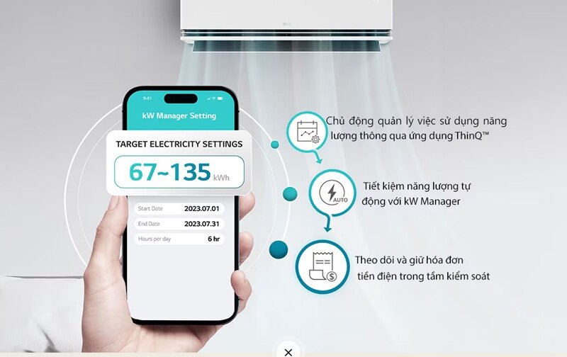 điều hòa LG 12000 BTU inverter IDC12M1 kiểm soát điện năng