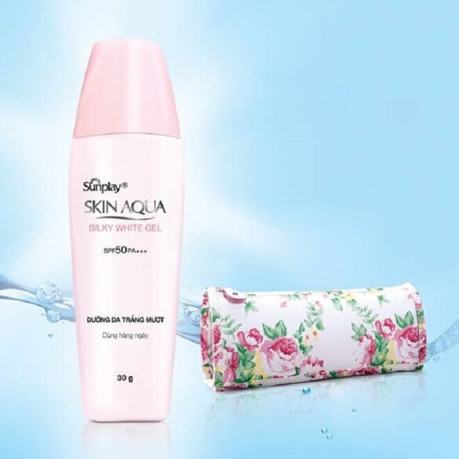 Kem chống nắng Aqua màu hồng Silky White Gel