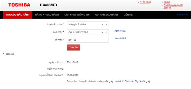 tra cứu bảo hành máy giặt Toshiba