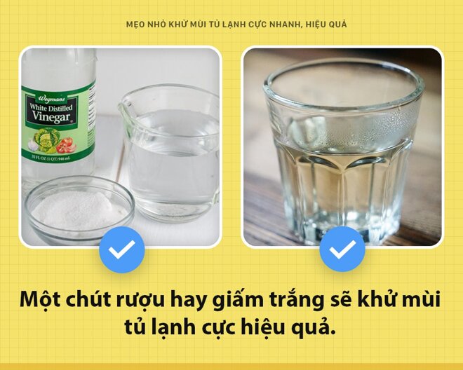 Một ít hỗn hợp giấm trong tủ lạnh sẽ đẩy mùi hôi nhanh chóng