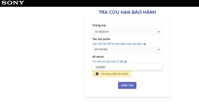 kiểm tra bảo hành tivi sony