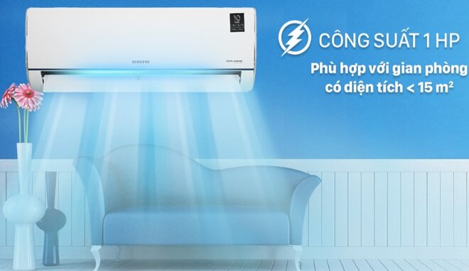 Điều hòa Samsung AR09TYHQASIXSV có công suất 9.000BTU phù hợp cho phòng dưới 15m2