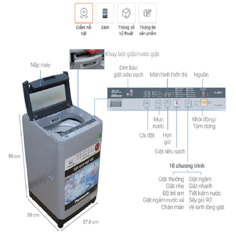 máy giặt panasonic 8kg na-f80vs9grv